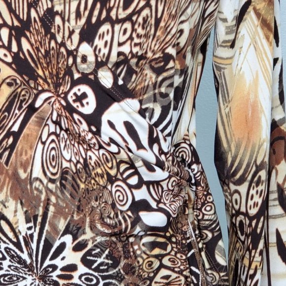 Women With Control Brown Orange Fall Colors Tunic Surplice Faux Wrap Top Size MP - Picture 5 of 15